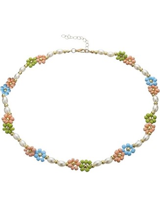 20 Pack Cute Handmade Colorful Faux Pearl Flower Boho Beaded Choker Necklace