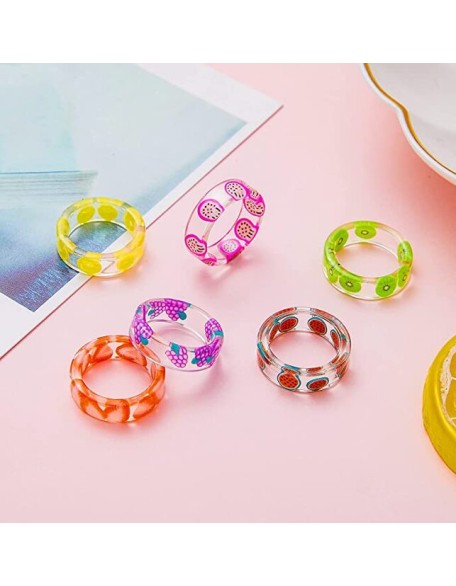 20PCS Colorful Resin Rings Acrylic Chunky Rings for Women
