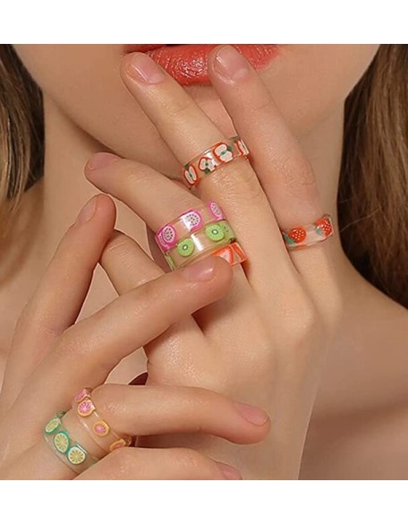 20PCS Colorful Resin Rings Acrylic Chunky Rings for Women