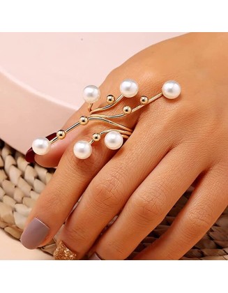 5 Pack Vintage Pearl Finger Rings Statement Imitation Pearls
